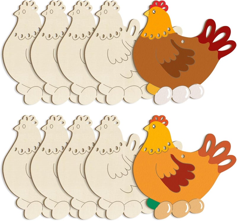 Sophena Large Size 7 inch Wooden Easter Ornaments to Paint, Wooden Hen Cutouts DIY Blank Unfinished Round Spring Wood Discs Ornament for Crafts Hanging Decorations 10PCS - Image 1